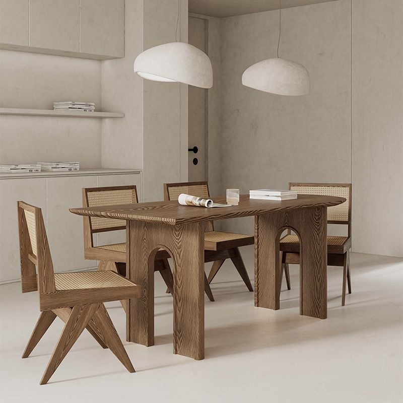 Mesa de comedor de madera moderna, mesa de comedor con pedestal doble para comedor