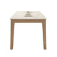 Mesa de comedor moderna con tapa de piedra blanca, mesa rectangular con patas de madera
