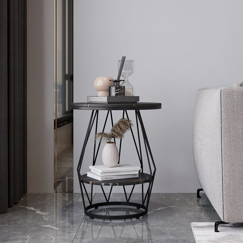 Contemporary Faux Marble Accent Table Nightstand 23.6" Tall Bed Nightstand with 2 Shelves Clearhalo 'Bedroom Furniture' 'furn' 'furn_night_stand' 'Furniture' 'night_stand' 'Nightstands' 1200x1200_6c4c6948-ca0f-4c7d-891d-a78781a582a3