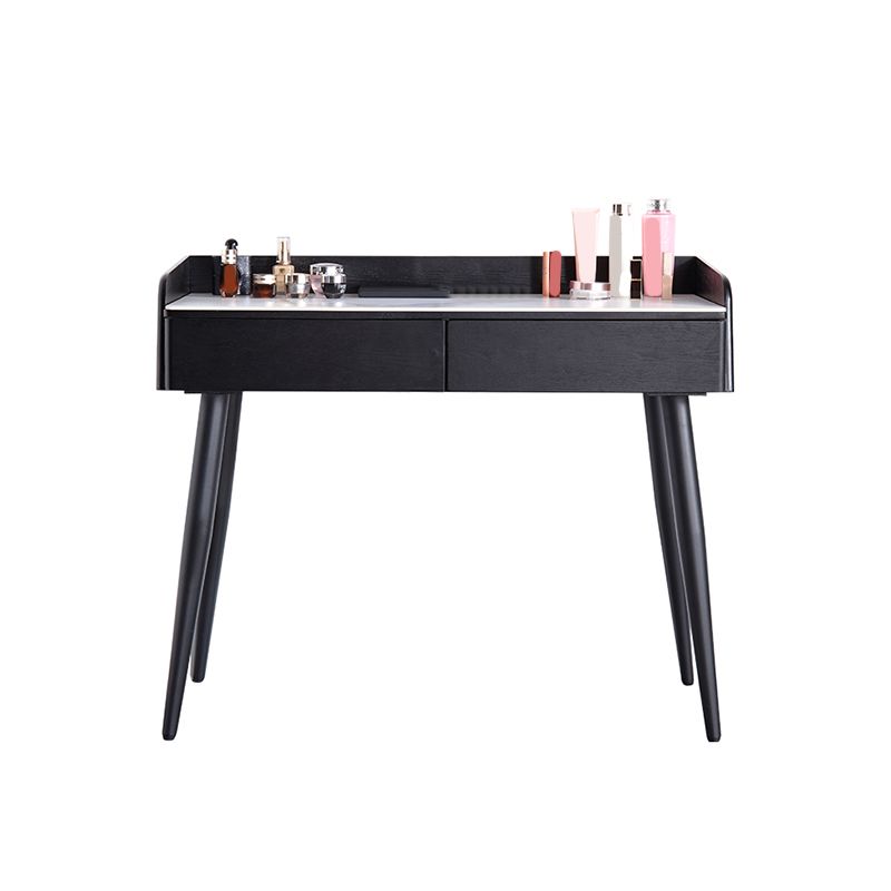 Contemporary Stone Makeup Dressing Table 33.5" H 2 Drawers Vanity Table in Black Clearhalo 'Bedroom Furniture' 'furn' 'furn_makeup_vanities' 'Furniture' 'Makeup Vanities' 'makeup_vanities' 1200x1200_6c4ea6a8-e174-4c1e-86fe-5b4d180e8a7e