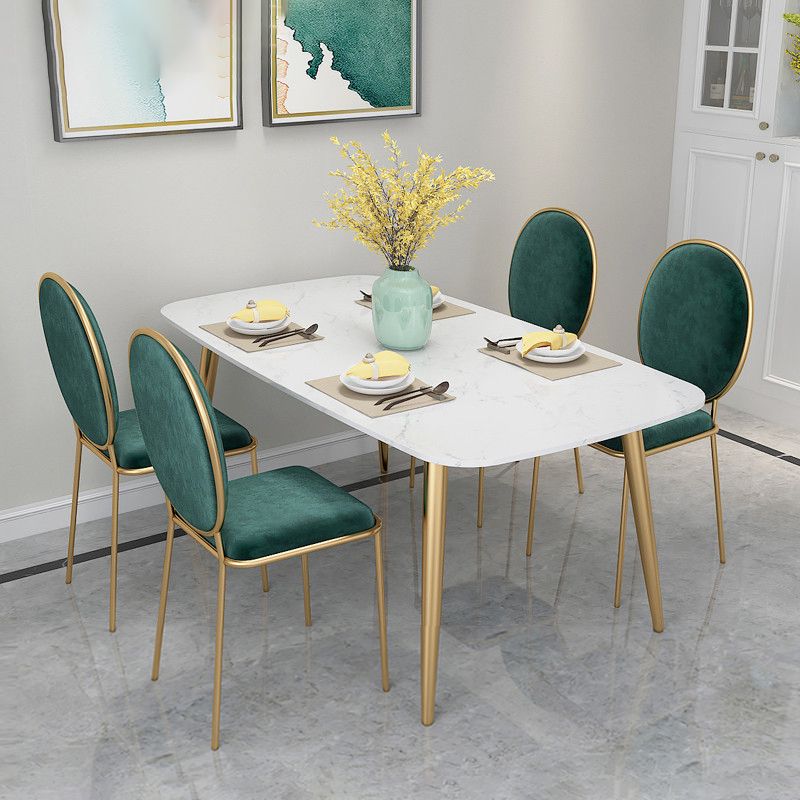 Set dinette Glam Iron Set tavolo da pranzo con piano in pietra sinterizzata bianca rettangolare da 1/4/5 pezzi