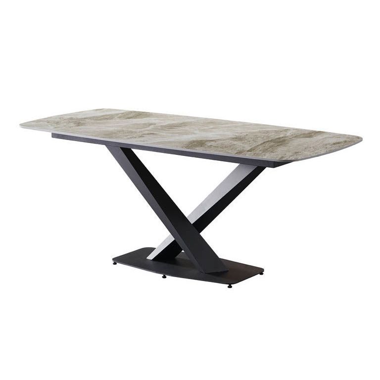 Rectangle Traditional Luxury Dining Table Grey Sintered Stone Table with Black Metal Pedestal Base Clearhalo ' dining_table' 'Dining Tables & Seating' 'Dining Tables' 'furn' 'furn_dining_table' 'Furniture' 'furniture_dining_table' 'Kitchen & Dining Furniture' 'kitchen&dining_furn' 'kitchen' 'kitchen_dining_table' 1200x1200_6c55a5b6-6938-4eb6-964b-de1043bcb2c1
