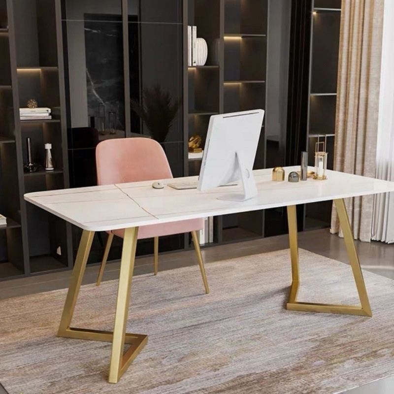 Modern Stone Office Desk Metal White Writing Desk for Office Clearhalo 'furn' 'furn_office_desk' 'Furniture' 'Office Desks' 'Office Furniture' 'office_desk' 1200x1200_6c58bb0b-b9cf-4959-a1d1-8de2d50181ff