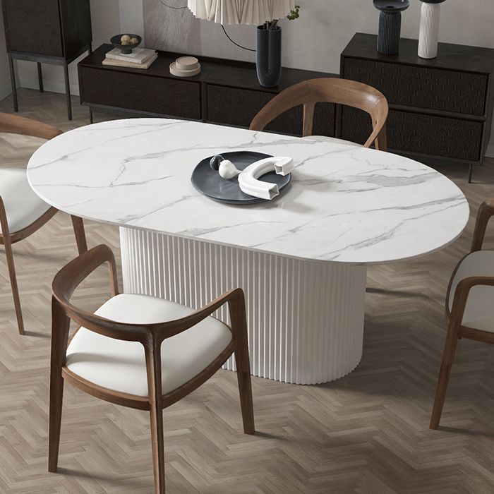 Pedestal Base Furniture Simplicity Style Oval Dining Room Collection for Home Clearhalo ' dining_table' 'Dining Tables & Seating' 'Dining Tables' 'furn' 'furn_dining_table' 'Furniture' 'furniture_dining_table' 'Kitchen & Dining Furniture' 'kitchen&dining_furn' 'kitchen' 'kitchen_dining_table' 1200x1200_6c58d2a1-dd69-43cf-a685-4112992b2890