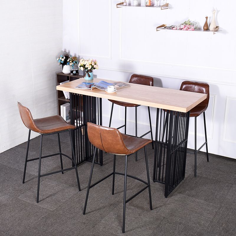Natural Finish Pine Wood Top Bistro Table with Metal Double Pedestal Clearhalo 'Bar Furniture' 'Bar Tables' 'bar_tables' 'furn' 'furn_bar_tables' 'Furniture' 'Kitchen & Dining Furniture' 1200x1200_6c5c0b5a-495f-4e26-82dd-4bfcd47c9b21