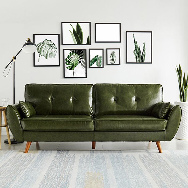 33.46" H Faux Leather Flared Arm Sofa with 2 Pillows Tufted Back Sofa Clearhalo 'furn' 'furn_sofas' 'Furniture' 'furniture_sofas' 'kitchen' 'kitchen_sofas' 'Living Room Furniture' 'Sofa' 'sofas' 1200x1200_6c5c1000-4ed8-42f2-a467-6d8354efbf04