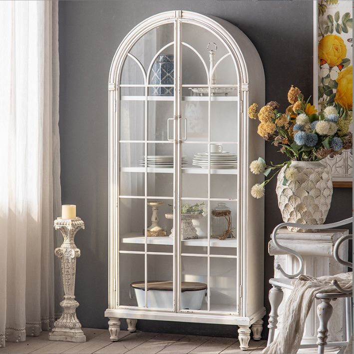 Industrial Style Solid Wood Chest Glass Paned Distressed Accent Cabinet