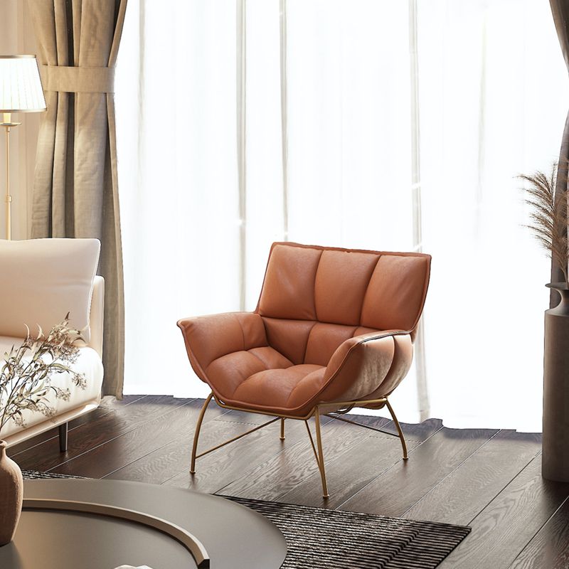 Faux Leather Arm Chair 27.55" Wide Arms Included Accent Chair with Biscuit Back