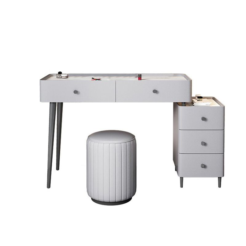 Contemporary Stone Top Vanity with Drawers Grey Vanity Set with Stool