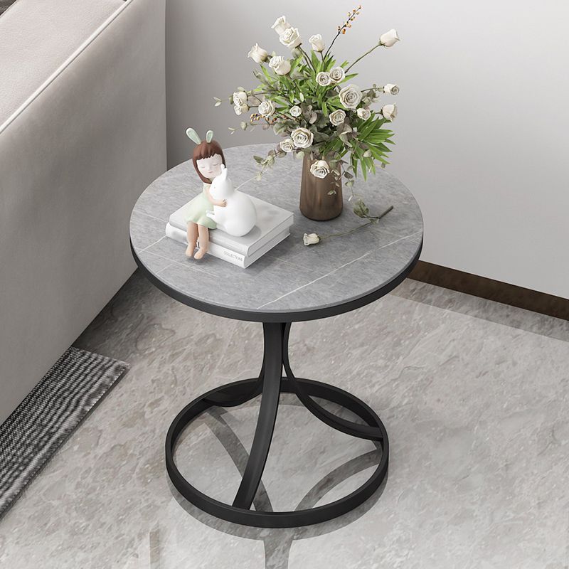 21.6"H Single Leg Metal Base Solid Color Slate Round Coffee Table