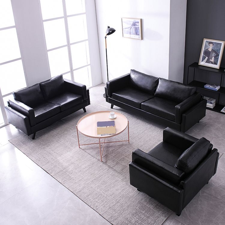 Leather Pillow Back Sofa Square Arm Apartment Seating for Living Room