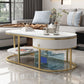 Glam Style Cocktail Table with Shelf and Drawer Stone Ova Top Coffee Table Clearhalo 'Coffee & Accent Tables' 'Coffee Tables' 'coffee_tables' 'furn' 'furn_coffee_tables' 'Furniture' 'Living Room Furniture' 1200x1200_6c73d6d9-c4f7-479c-bd64-3491a85a2a8d