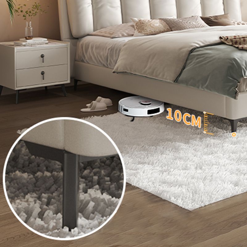 Moderno legno a pannello bianco in legno e cornice da letto imbottita, alto 42,5 "