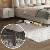 Moderno legno a pannello bianco in legno e cornice da letto imbottita, alto 42,5 "