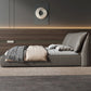 Glam Grey Bed Frame Pine Wood Upholstered Headboard Standard Bed Solid Color