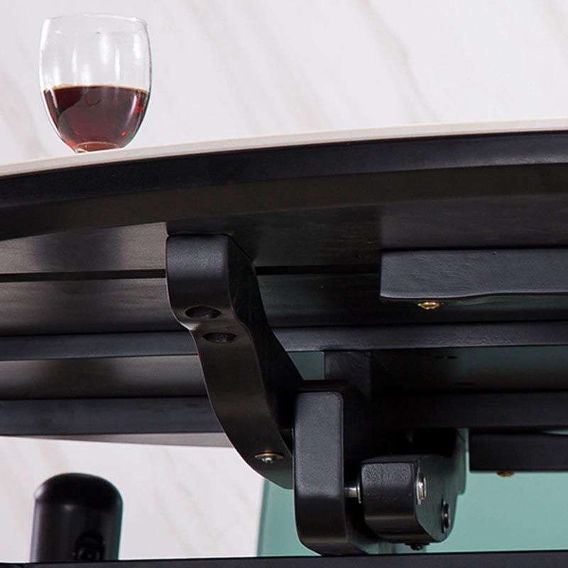 Contemporary Stone Dining Table Round Dining Table with 4 Wood Legs in Black
