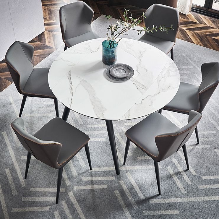 Sintered Stone Extendable Round Dining Table Modern Adjustable Table with Metal 4 Legs Clearhalo ' dining_table' 'Dining Tables & Seating' 'Dining Tables' 'furn' 'furn_dining_table' 'Furniture' 'furniture_dining_table' 'Kitchen & Dining Furniture' 'kitchen&dining_furn' 'kitchen' 'kitchen_dining_table' 1200x1200_6c7b9575-7c99-4a9a-8a1a-980f12e09edc
