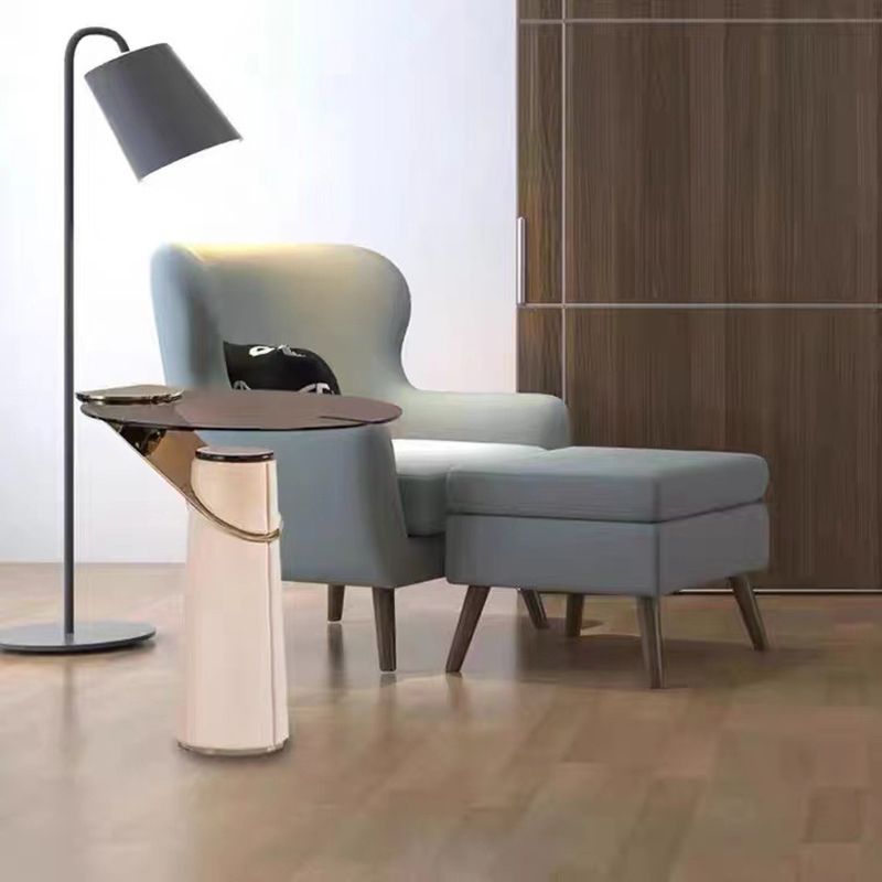 Tableau de la table ronde en verre 23.62 "Table de l'extrémité du piédestal en cuir de haut