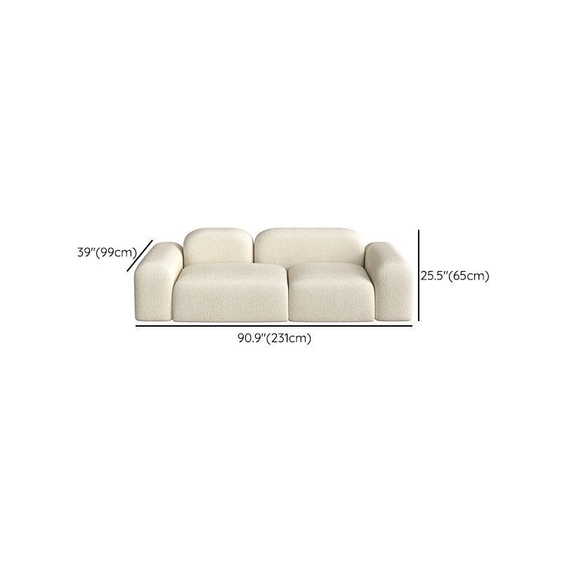 Wool Sofa in White Standard Settee Square Arm Sofa for Living Room