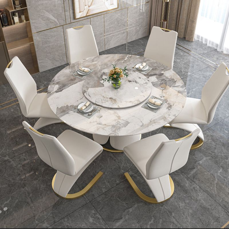 Glossy White Stone Dinette Table with Pedestal Modern Dining Table for Home Clearhalo 'Dining Tables & Seating' 'Dining Tables' 'dining_table' 'furn' 'furn_dining_table' 'Furniture' 'Kitchen & Dining Furniture' 1200x1200_6c84999b-233c-4c30-b0a6-5598b22be92e