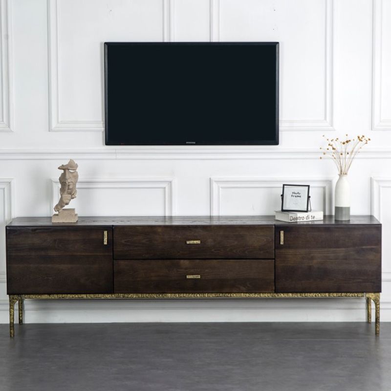 Glam Brown Media Console Wood TV Console with Metal Legs for Living Room Clearhalo 'furn' 'furn_tv_stands_entertainment_centers' 'Furniture' 'Living Room Furniture' 'TV Stands & Entertainment Centers' 'TV Stands & Media Storage Furniture' 'tv_stands_entertainment_centers' 1200x1200_6c84e29b-c127-42f3-8192-8e415e913c2c