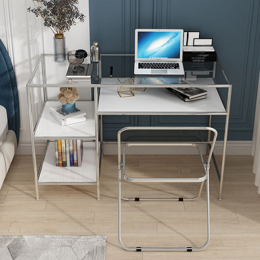 Glass Rectangular Writing Desk Contemporary Style Office Desk with Storage Shelves Clearhalo 'furn' 'furn_office_desk' 'Furniture' 'Office Desks' 'Office Furniture' 'office_desk' 1200x1200_6c8744d2-e23f-44e1-8fb4-2cba91eeb2d4