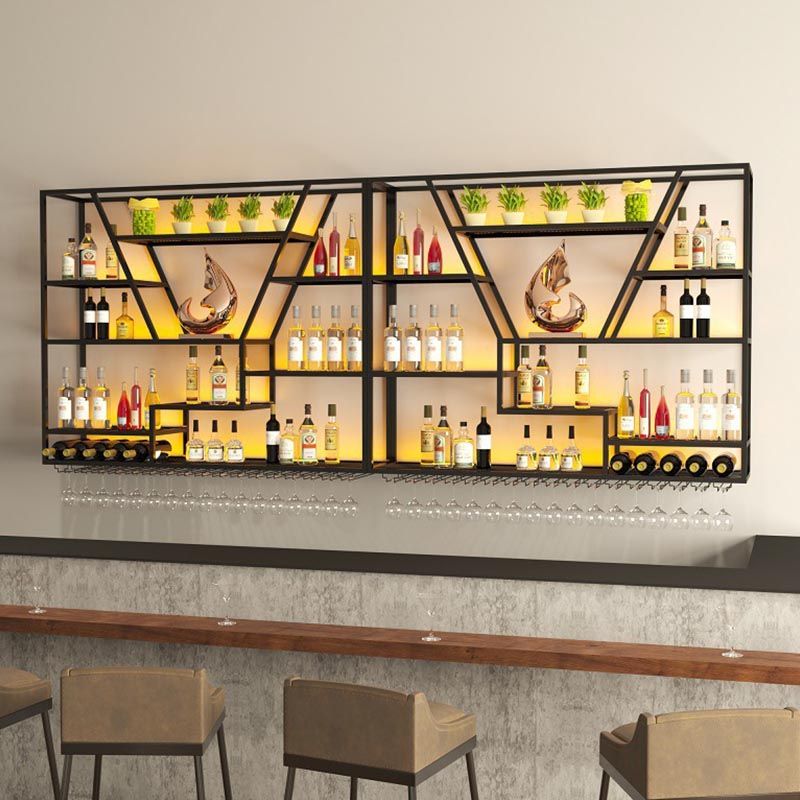 Wall Mounted Iron Wine Racks Modern Style Wine Holder Rack with Shelf Clearhalo 'furn' 'furn_wine_racks' 'Furniture' 'Kitchen & Dining Furniture' 'Wine Racks' 'wine_racks' 1200x1200_6c8f25fb-32c3-4a98-9369-63224aba3774