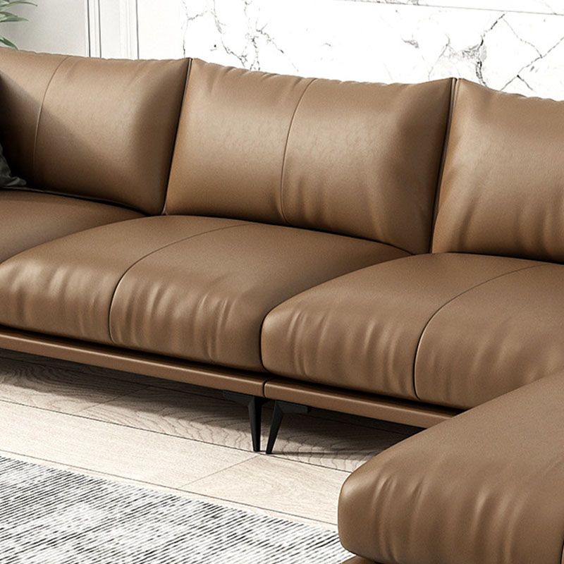 Wooden Leather/cowhide Brown Rectangular Sofa with Latex Upholstery Clearhalo 'furn' 'furn_sofas' 'Furniture' 'furniture_sofas' 'kitchen' 'kitchen_sofas' 'Living Room Furniture' 'Sofa' 'sofas' 1200x1200_6c914999-7fe5-4fe1-9cf2-3df1626fe6e7
