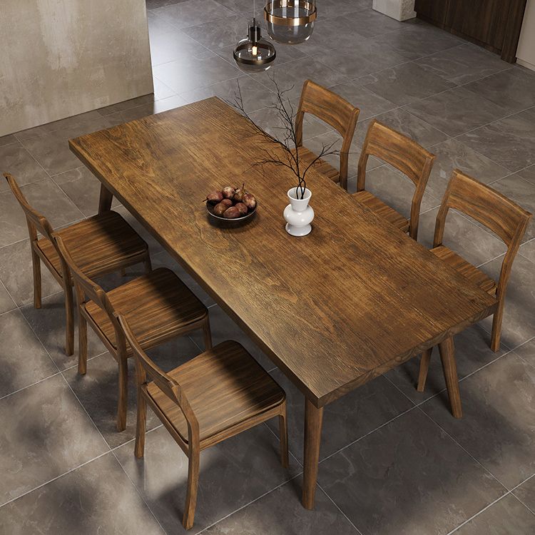 Mesa de comedor estilo simplicidad, mesa de comedor rectangular de madera maciza, color marrón