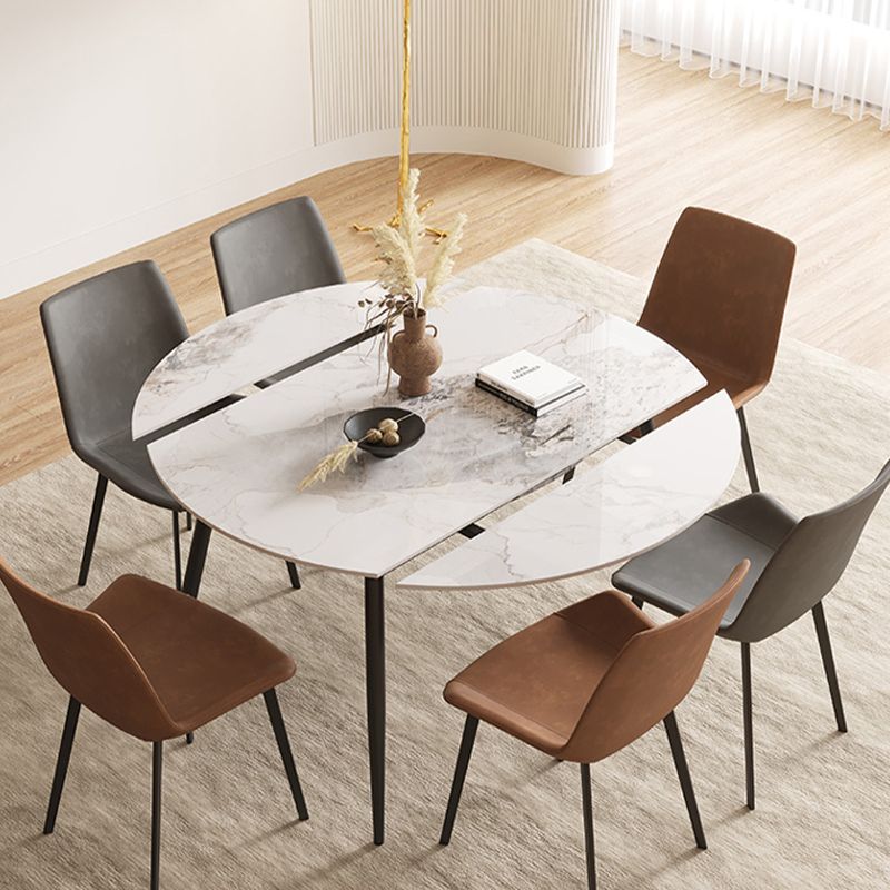 Round Dining Table with Leaf Extension Modern Stone Black Legs Dinette Table Clearhalo 'Dining Tables & Seating' 'Dining Tables' 'dining_table' 'furn' 'furn_dining_table' 'Furniture' 'Kitchen & Dining Furniture' 1200x1200_6c92f2d7-d029-4777-8517-ab3747fba2ba