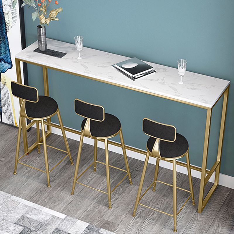 Stone Bar Dining Table Glam Rectangle Bar Table with Trestle Pedestal for Balcony