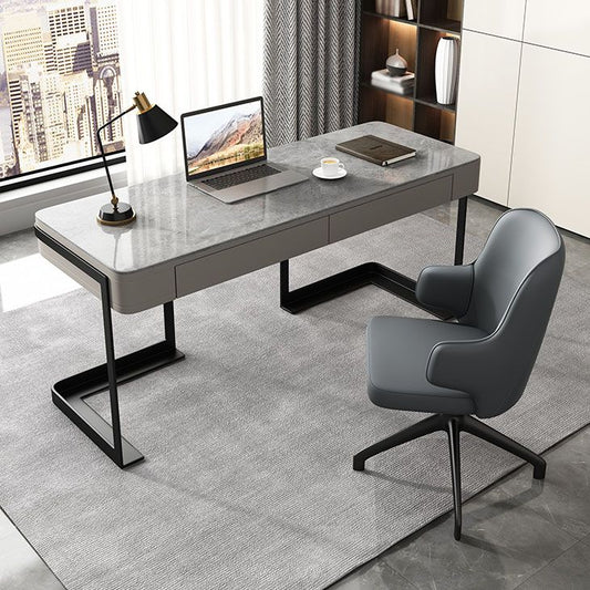 Modern Style Office Desk Sintered Stone 2-drawer Desk for Home Clearhalo 'furn' 'furn_office_desk' 'Furniture' 'Office Desks' 'Office Furniture' 'office_desk' 1200x1200_6c96a1fa-2e05-4c13-9eae-20d4240dbc51