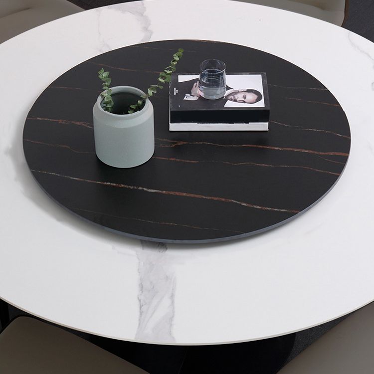 Contemporary Round Dining Table Sintered Stone Table with Black Pedestal Base,47.2"L x 27.6"W x 30"H Clearhalo ' dining_table' 'Dining Tables & Seating' 'Dining Tables' 'furn' 'furn_dining_table' 'Furniture' 'furniture_dining_table' 'Kitchen & Dining Furniture' 'kitchen&dining_furn' 'kitchen' 'kitchen_dining_table' 1200x1200_6c96c02b-3cf6-412e-b187-69b8a876c46c