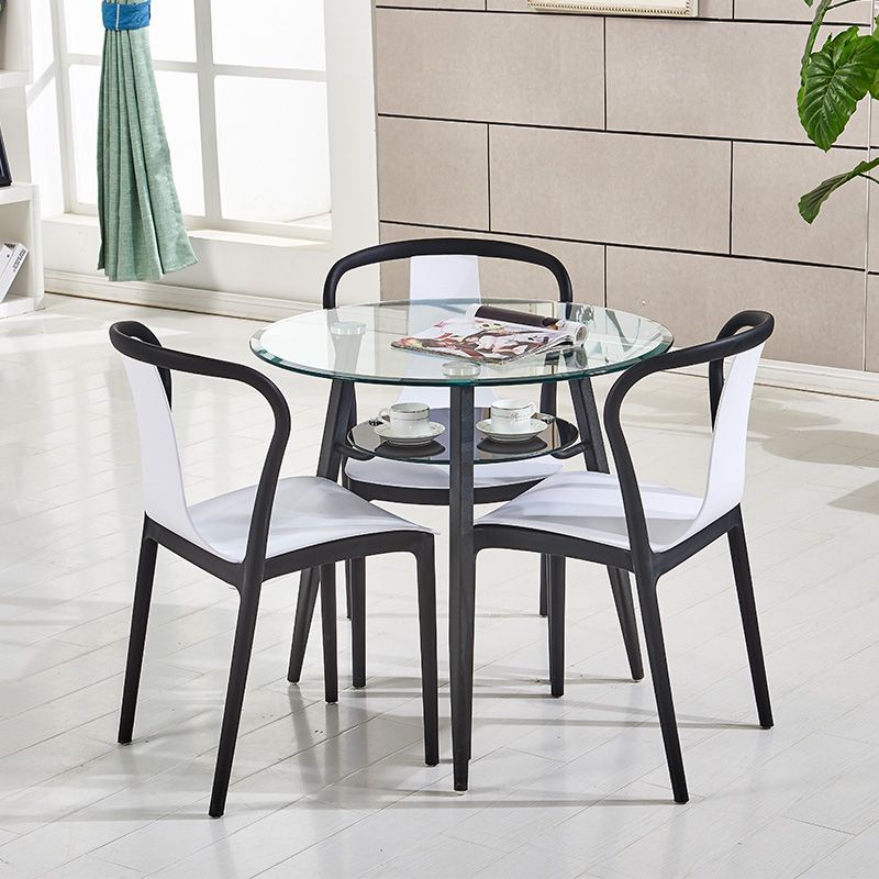Contemporary Style Kitchen Tempered Glass Dining Table Round Shape Table with 3 Legs Base Clearhalo ' dining_table' 'Dining Tables & Seating' 'Dining Tables' 'furn' 'furn_dining_table' 'Furniture' 'furniture_dining_table' 'Kitchen & Dining Furniture' 'kitchen&dining_furn' 'kitchen' 'kitchen_dining_table' 1200x1200_6ca165f0-5de0-4002-836e-9e6f11023220