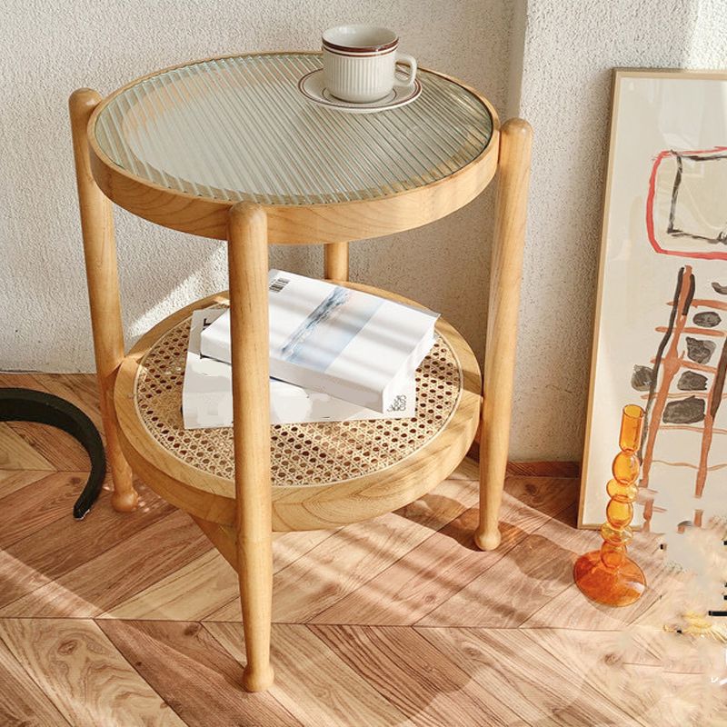 Tropical Round Cocktail Table Glass Top Coffee Cocktail Table with Shelf Clearhalo 'Coffee & Accent Tables' 'Coffee Tables' 'coffee_tables' 'furn' 'furn_coffee_tables' 'Furniture' 'Living Room Furniture' 1200x1200_6ca4f18c-5797-4093-9d72-b6b255a768e7