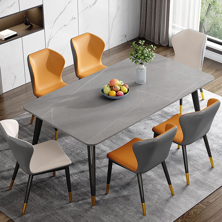 Mesa de comedor de metal con 4 patas, mesa de comedor rectangular con tapa de piedra para comedor