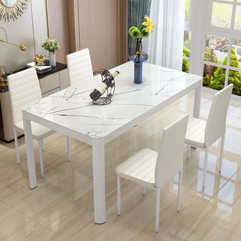 Modern Glass Top Dining Table Rectangle Dining Table with 4 Legs Clearhalo 'Dining Tables & Seating' 'Dining Tables' 'dining_table' 'furn' 'furn_dining_table' 'Furniture' 'furniture_dining_table' 'Kitchen & Dining Furniture' 'kitchen' 'kitchen_dining_table' 1200x1200_6ca97fff-7a09-4918-88e8-00f84ccf1dfc