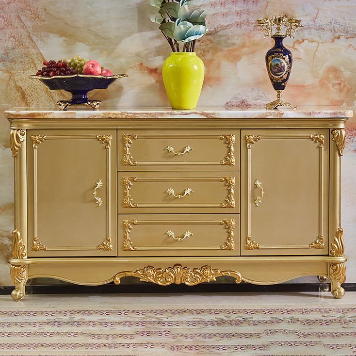 Sideboard glam sideboard in legno massiccio oro con 2 porte per soggiorno