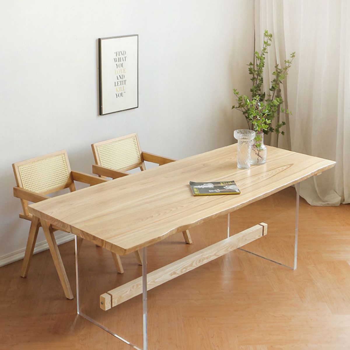 Rectangle Transparent Base Dining Table Modern Pine Wood Table for Living Room Clearhalo 'Dining Tables & Seating' 'Dining Tables' 'dining_table' 'furn' 'furn_dining_table' 'Furniture' 'Kitchen & Dining Furniture' 1200x1200_6cad7fc2-dced-4f0e-a946-847d9f8931e6
