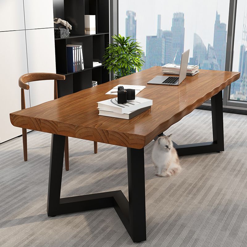 Solid Wood Industrial Writing Desk Rectangular Office Desk with Iron Legs Clearhalo 'furn' 'furn_office_desk' 'Furniture' 'Office Desks' 'Office Furniture' 'office_desk' 1200x1200_6caf0383-637b-4e84-ac2c-e1bb64b9f6b7