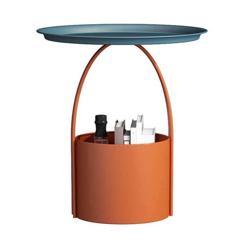 ミッドセンチュリーラウンドトレイトップサイドテーブル保管付きの鉄の台座エンドテーブル