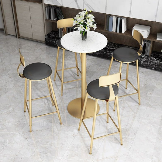Stone Bar Dining Table Glam Round Bar Table with Pedestal for Milk Tea Shop Cafe