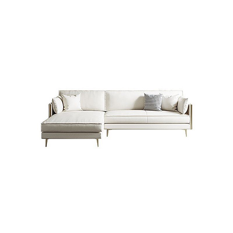 Recessed Arm Beige Cushion Back Sectional Stain-Resistant Genuine Leather Sofa Clearhalo 'furn' 'furn_sectionals' 'Furniture' 'furniture_sectionals' 'kitchen' 'kitchen_sectionals' 'Living Room Furniture' 'Sectionals' 1200x1200_6cb5157d-67d0-4bdc-928e-3bcbcc54cd5a