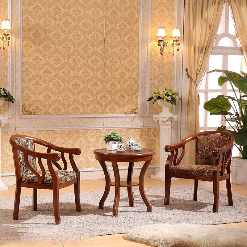 Silla de brazo de brazo de comedor de marco de madera maciza cubierta