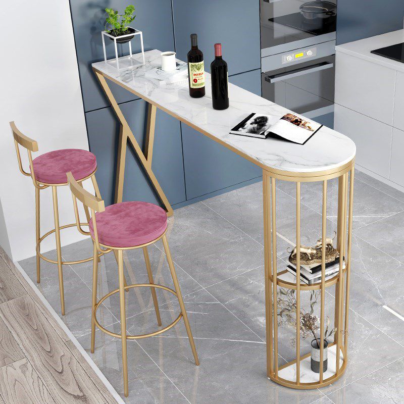 Glam Gold Iron Bar Table Faux Marble White Specialty Top 41.3"H Bistro Table Clearhalo 'Bar Furniture' 'Bar Tables' 'bar_tables' 'furn' 'furn_bar_tables' 'Furniture' 'furniture_bar_tables' 'Kitchen & Dining Furniture' 1200x1200_6cb58508-688f-47fe-9da8-ba3452022b5b