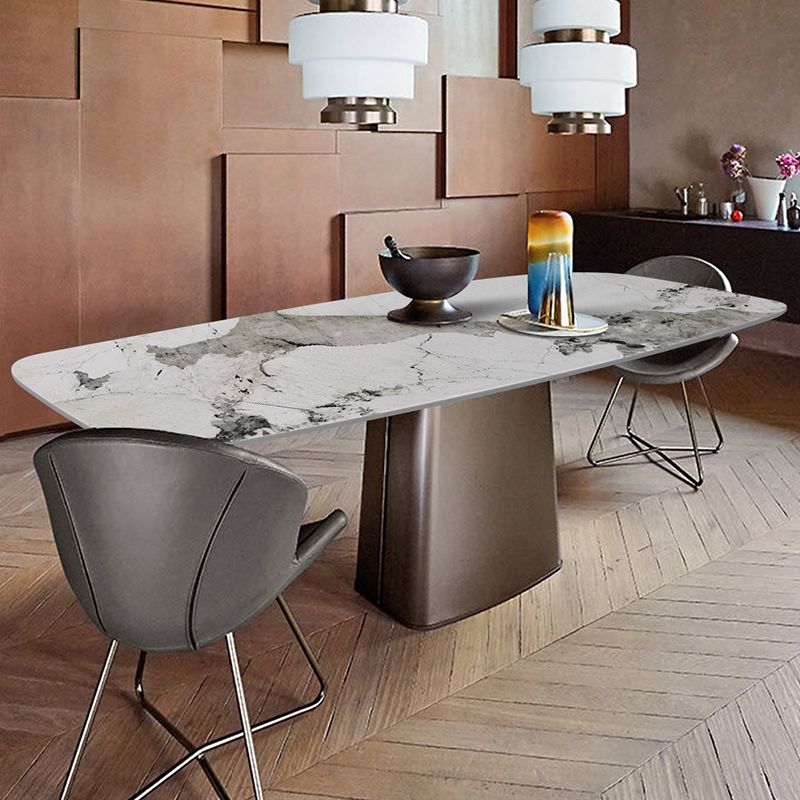 Luxury Style Sintered Stone Table Single Pedestal Base Rectangle Table for Home Clearhalo ' dining_table' 'Dining Tables & Seating' 'Dining Tables' 'furn' 'furn_dining_table' 'Furniture' 'furniture_dining_table' 'Kitchen & Dining Furniture' 'kitchen&dining_furn' 'kitchen' 'kitchen_dining_table' 1200x1200_6cb5d2cf-97e5-44b3-a22e-403cbe65d48c
