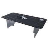 Contemporary Rectangle Dining Table Sintered Stone Dining Table with Clear Acrylic Double Pedestal Clearhalo ' dining_table' 'Dining Tables & Seating' 'Dining Tables' 'furn' 'furn_dining_table' 'Furniture' 'furniture_dining_table' 'Kitchen & Dining Furniture' 'kitchen&dining_furn' 'kitchen' 'kitchen_dining_table' 1200x1200_6cb6adfa-a12e-463c-85f0-f070669351b1