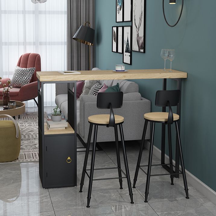 Industriële houten bistro-bartafel, rechthoekig metalen onderstel, bartafel met opbergruimte