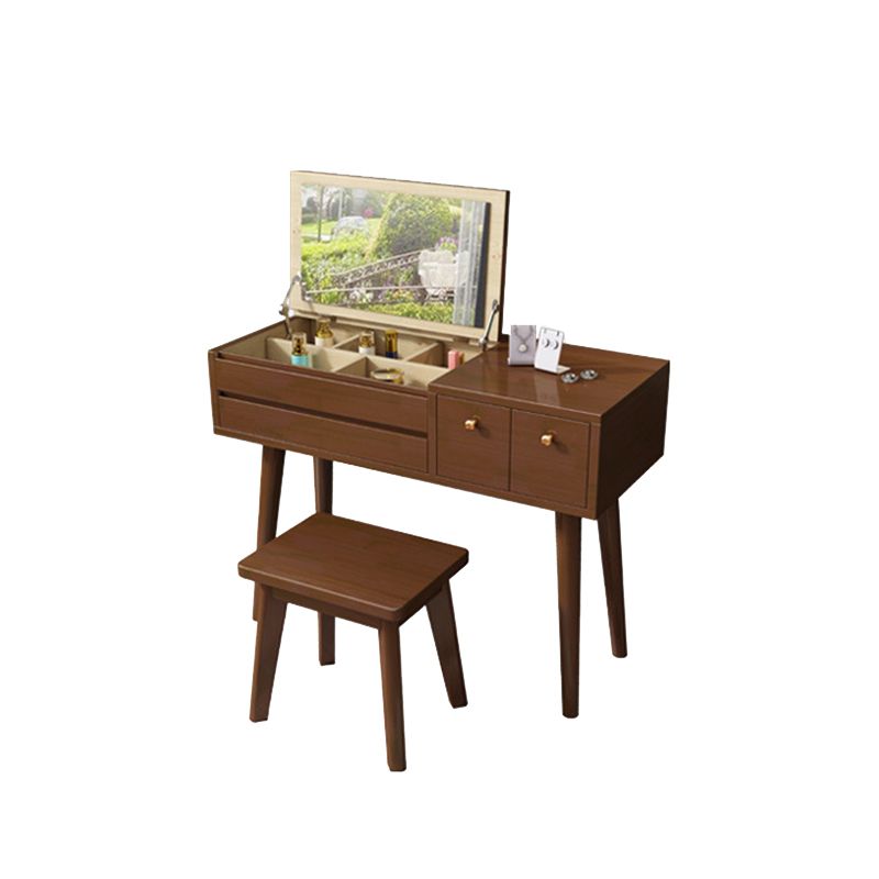 Flip Single Single Mirror Desk 3 Cajones Visor de madera de goma