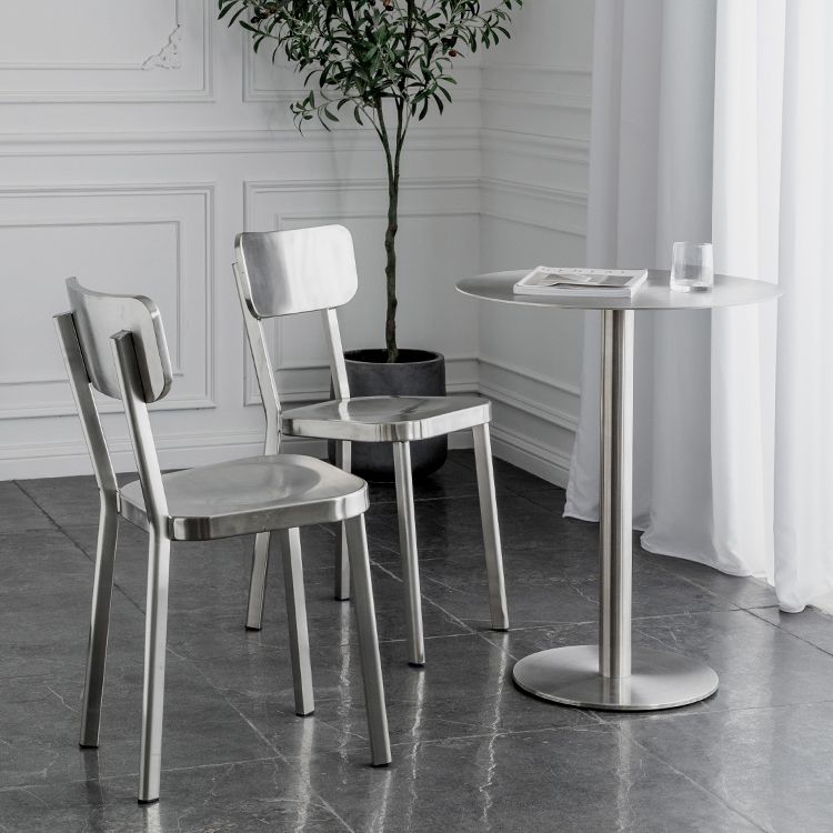 Industrial Dining Table Stainless Steel Table with Pedestal Base for Kitchen Clearhalo ' dining_table' 'Dining Tables & Seating' 'Dining Tables' 'furn' 'furn_dining_table' 'Furniture' 'furniture_dining_table' 'Kitchen & Dining Furniture' 'kitchen&dining_furn' 'kitchen' 'kitchen_dining_table' 1200x1200_6cbb46a4-fd37-4564-98d2-8f50ac9ec20d